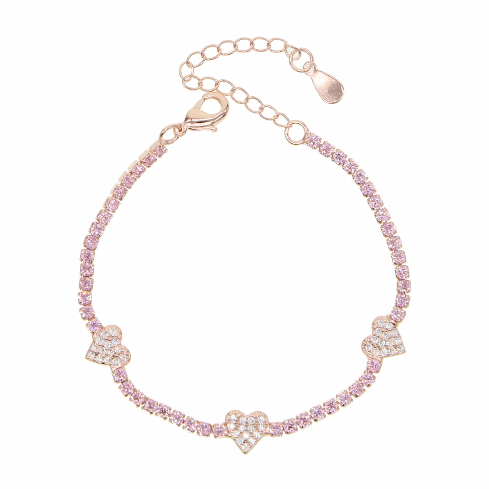 Pastel Color CZ Heart Charm Tennis Chain Bracelet Fashion Women Valentine\'s Gift Jewelry
