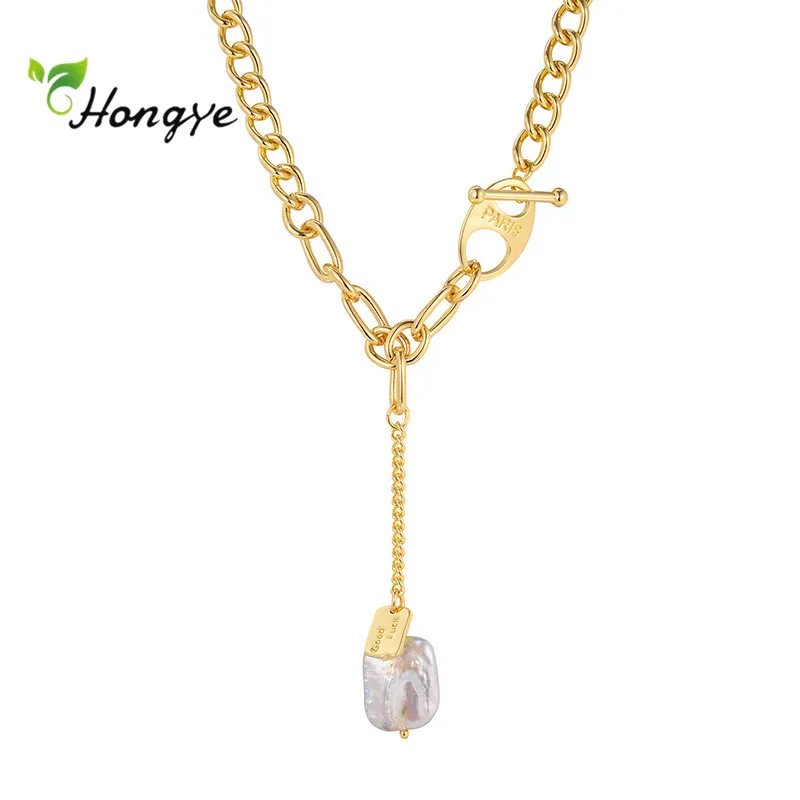 

Hongye Irregular Natural Pearls Pendant Chunky Thick for Women Toggle Clasp Circle Necklace Punk Jewelry Hot sale Recommend