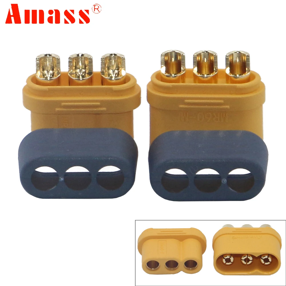 10 20 50 Amass MR60 MR 60 Fireproof Female Male Three-core Connector With Sheath 3.5mm Brass Gold Plated For Lipo ESC RC Model