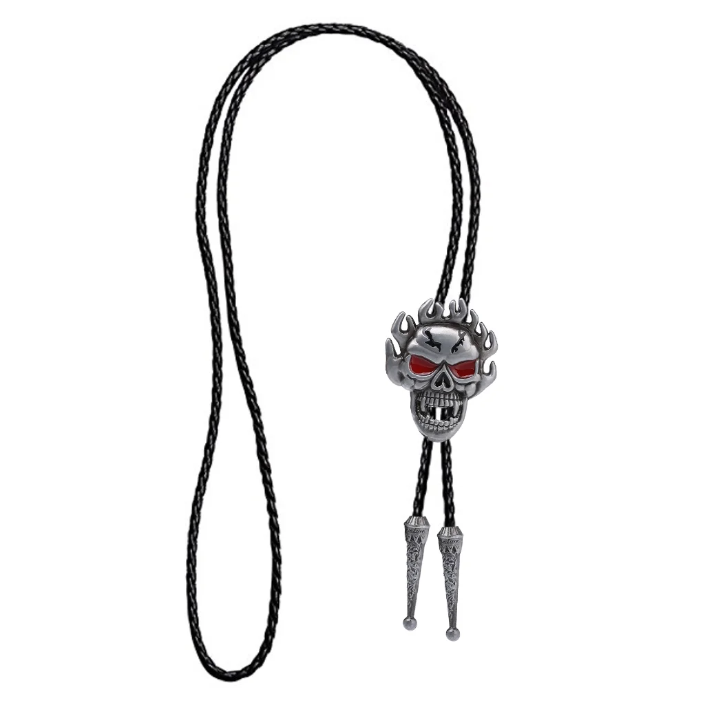 Flame ghost head bolo tie western accessories fashion metal tie clip fashion tie western cowboy bolo tie