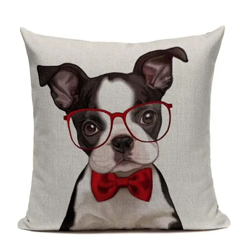 Linen Boston Terrier French Bulldog Gifts Luxury Cushion Animal Pillow Case 45Cmx45Cm Square Chair Custom High Quality Cushions