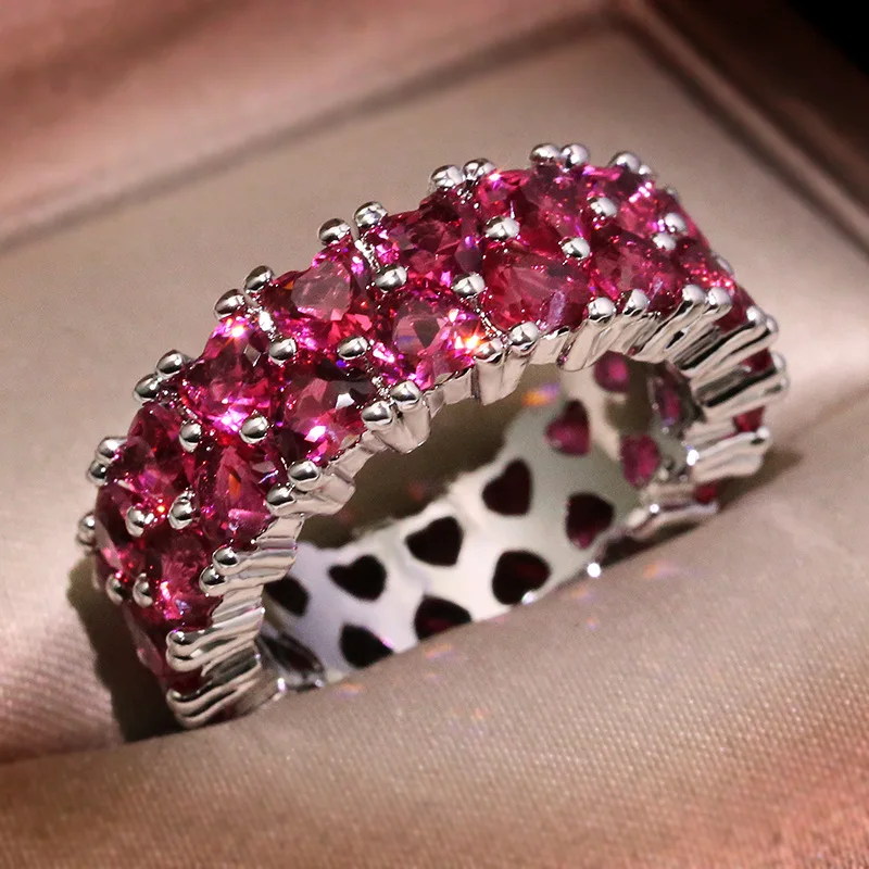 New Arrival Big Bling czerwona cyrkonia kamienne pierścienie dla kobiet moda ślub pierścionek zaręczynowy Hip Hop biżuteria prezent — zdjęcie 5