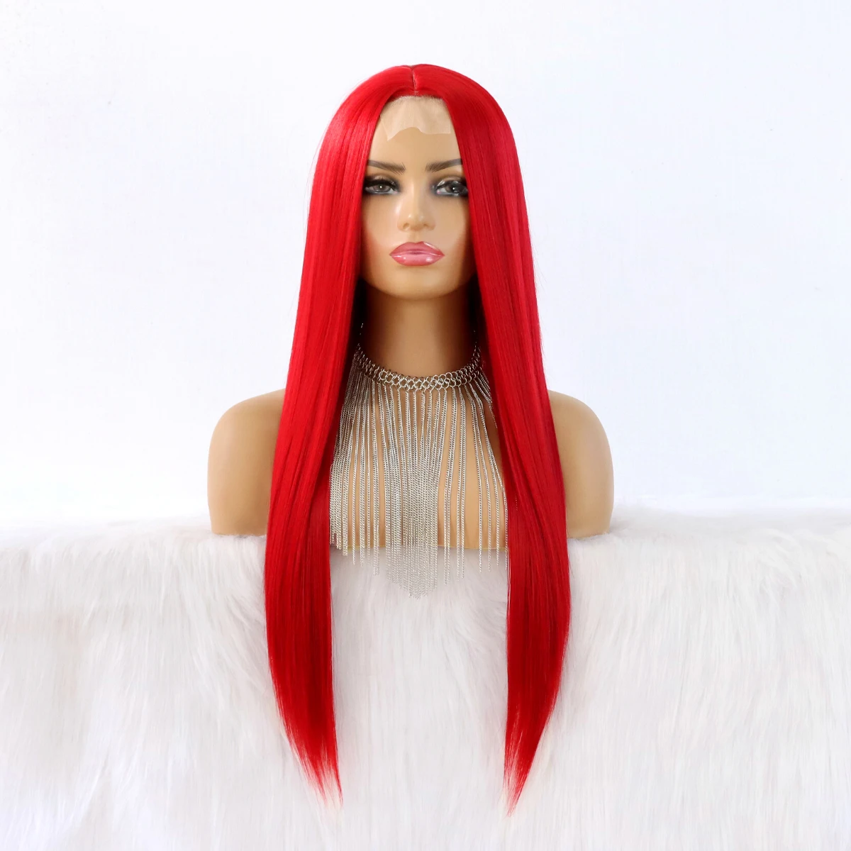 Red Lace Wigs For Women Heat Resistant Synthetic Lace Wigs Fashion Long Straight Wig 150 Density 22 inch