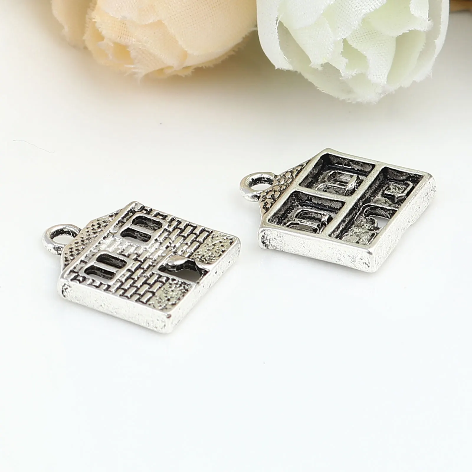 Zinc Based Alloy Charms House Antique Silver Color For Jewelry DIY Findings, 10 PCs