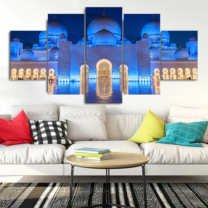 

Diamond embroidery 5 pieces Mosque Islamic Architecture full diy diamond painting square round Muslim wall stickersZP-3794