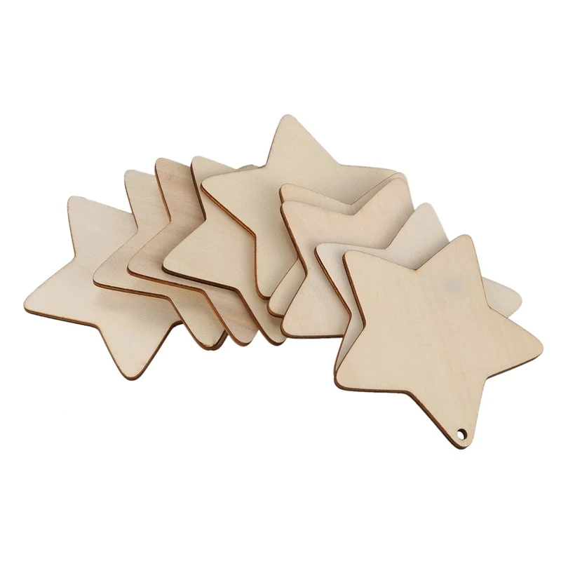 

10 x Wooden Star Shapes Plain Wood Craft Tags with Hole 10cm