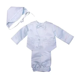 Baptism Clothes Babies Boys White Suits Baby Bow Tie Dove Christening Gown Costume 1st Birthday Gentleman Clothing for Baby Boy