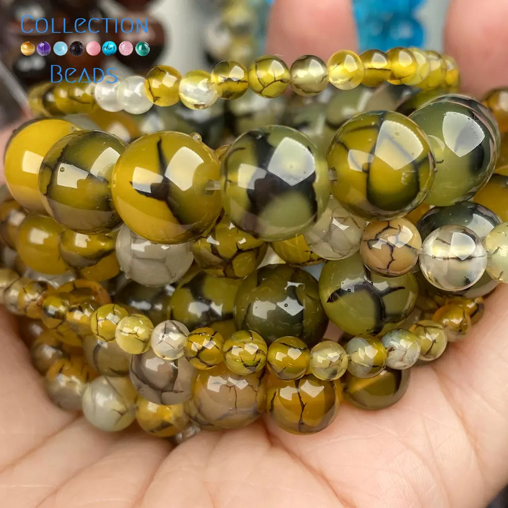 Natural Stone Yellow Dragon Veins Agates Beads Loose Spacer Round For Jewelry Making 4-10MM DIY Bracelet Accessories Wholesale