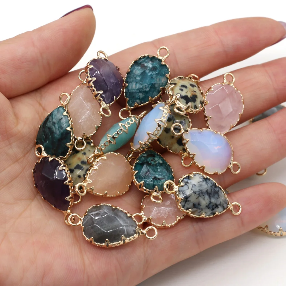 

2pcs Natural Stone Pendant Connector Charms Stone Section Water Drop Shape Pendant Connector for DIY Necklace Jewelry Making
