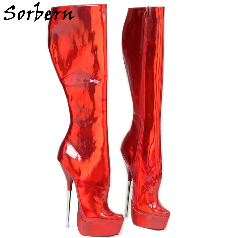 Sorbern Multi Color Holo Knee High Boots 21Cm High Heel Ballet Heels Platform Pointy Toes Custom Wide Slim Fit Calf Legs