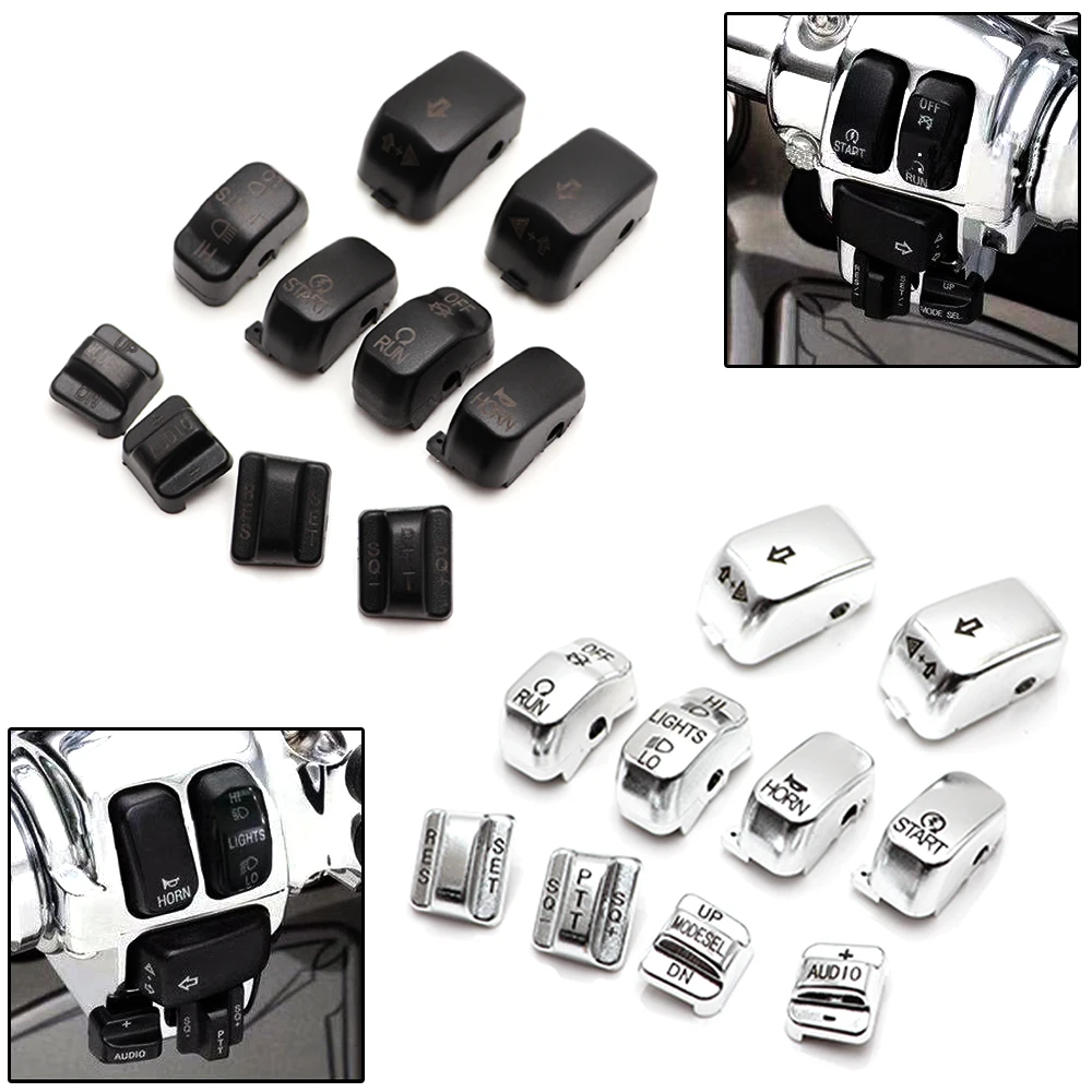 

Black Chrome Hand Controls Housing Switch Cover Button Cap Kit For Harley Softail Dyna Road King Heritage Tour Glide