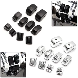 Black Chrome Hand Controls Housing Switch Cover Button Cap Kit For Harley Softail Dyna Road King Heritage Tour Glide