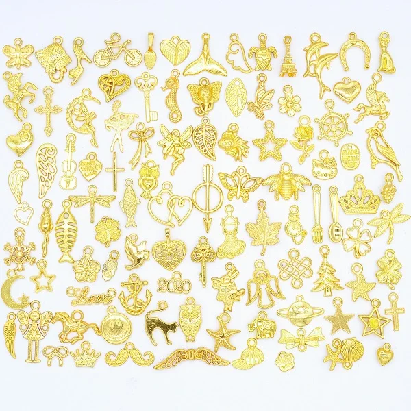 100pcs Mixed Styles Animal Heart Key Crown Charms