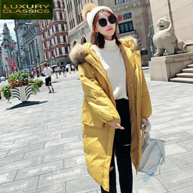 

Down Winter Jacket Women Coat Female Large Fur Hooded Warm Clothes Ladies Thick Long Duck Down Coats Jackets 2021 LWL1038