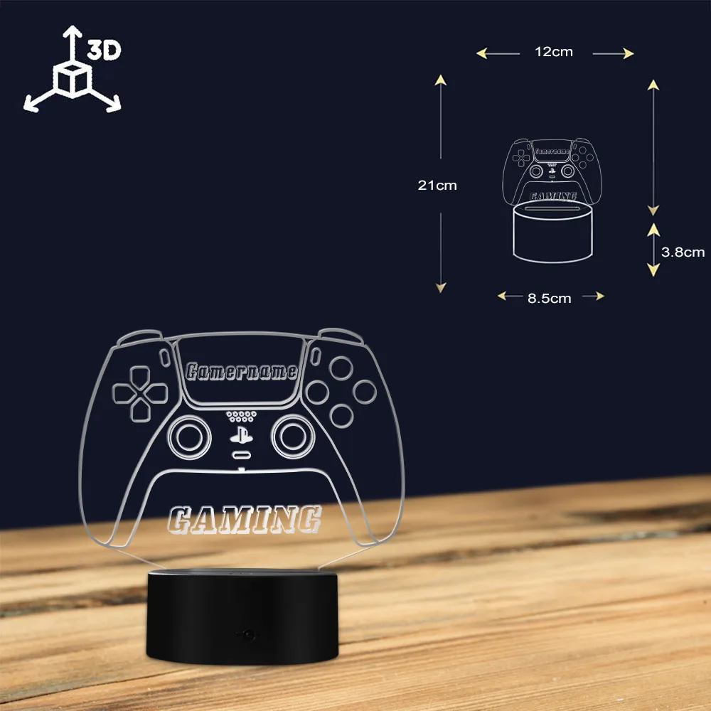 Controlador de juego con luz nocturna, lámpara LED de mesa con nombre personalizado, Control táctil cambiable de 7 colores, grabado, regalo para jugadores