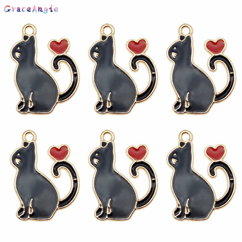 6pcs Animals Cat charms funny Red Heart necklace pendant handmade earring accessories Animals Pet Gift diy Metal Bracelet Charms