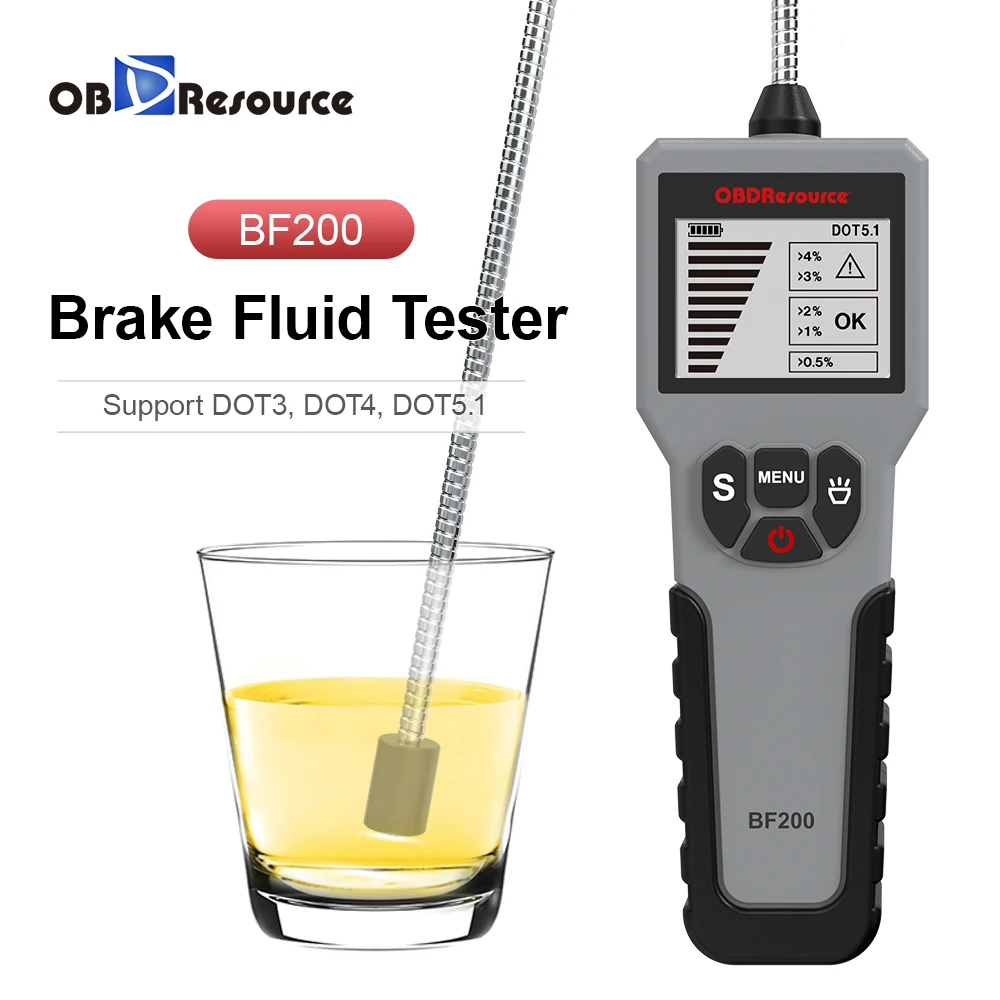 OBDResource Car Brake Fluid Tester, BF200 Liquid Oil Moisture Analyzer with Screen, DOT3 DOT4 DOT5.1, Digital Brake Fluid Tester