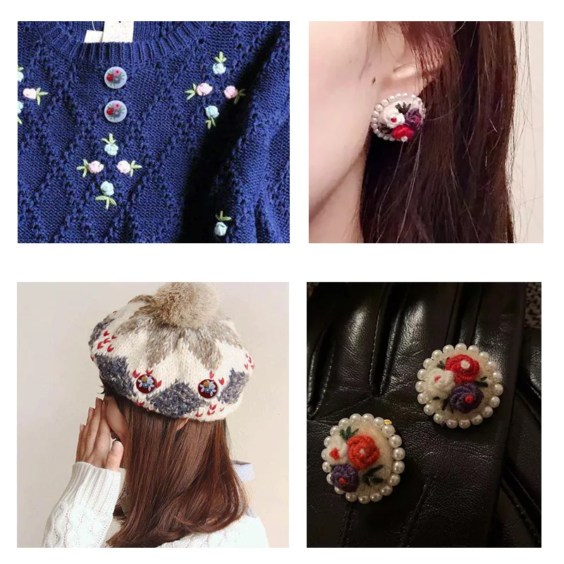 High Quality Handmade Crocheted Button Sweater Jacket with Vintage Embroidery Flower Decoration Buckle 1pcs