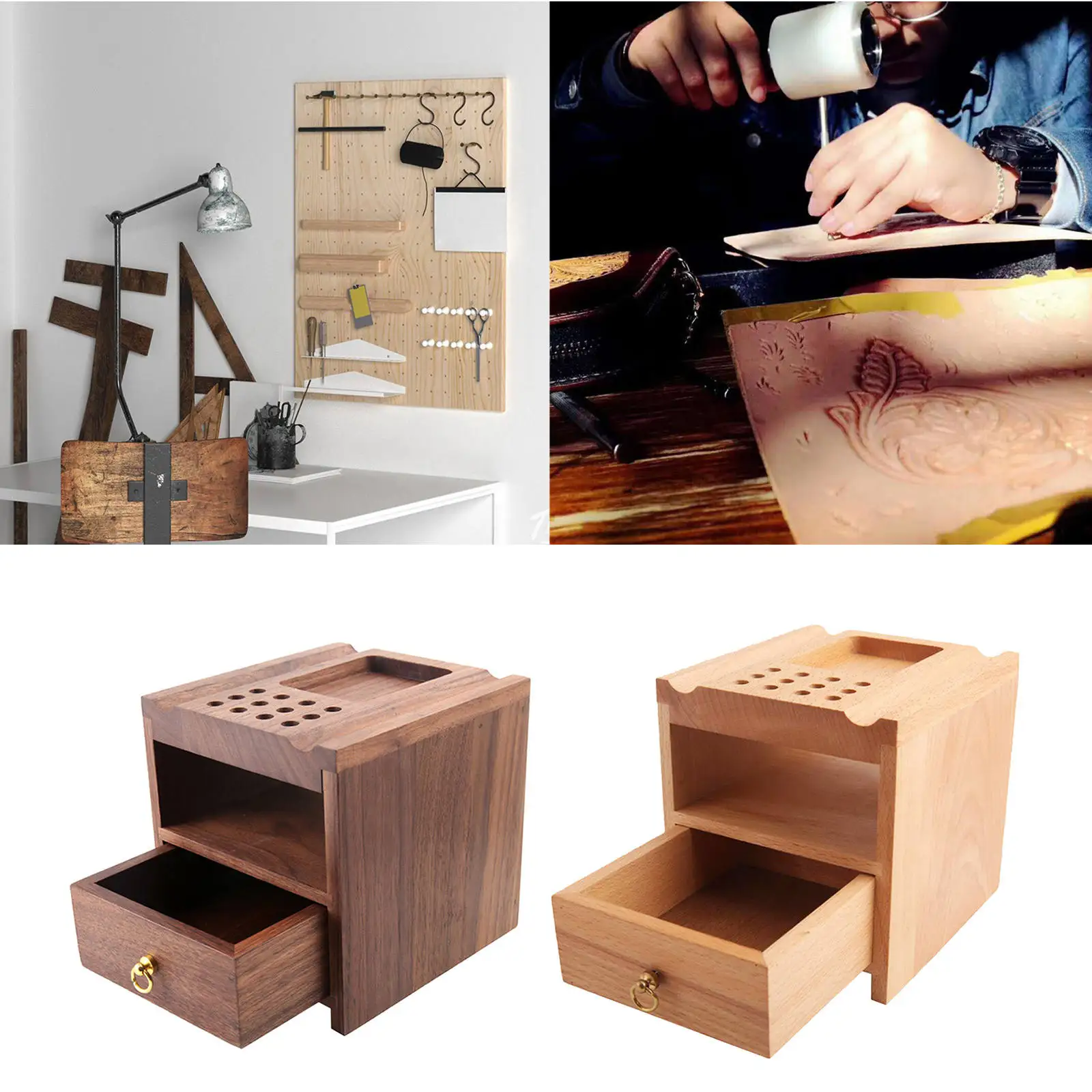 Drawer DIY Wood Leather Craft Tools Holder Rack Stand Leather Stamp Punch Accessories Storage Box Organizer