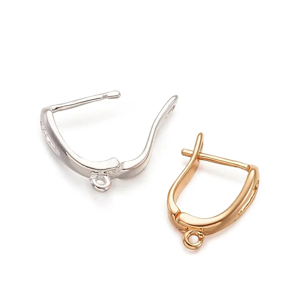 50pcs Brass Hoop Earring Findings with Loop Golden Silver for Earring Making DIY, 17x13mm; Pin: 1.5mm,