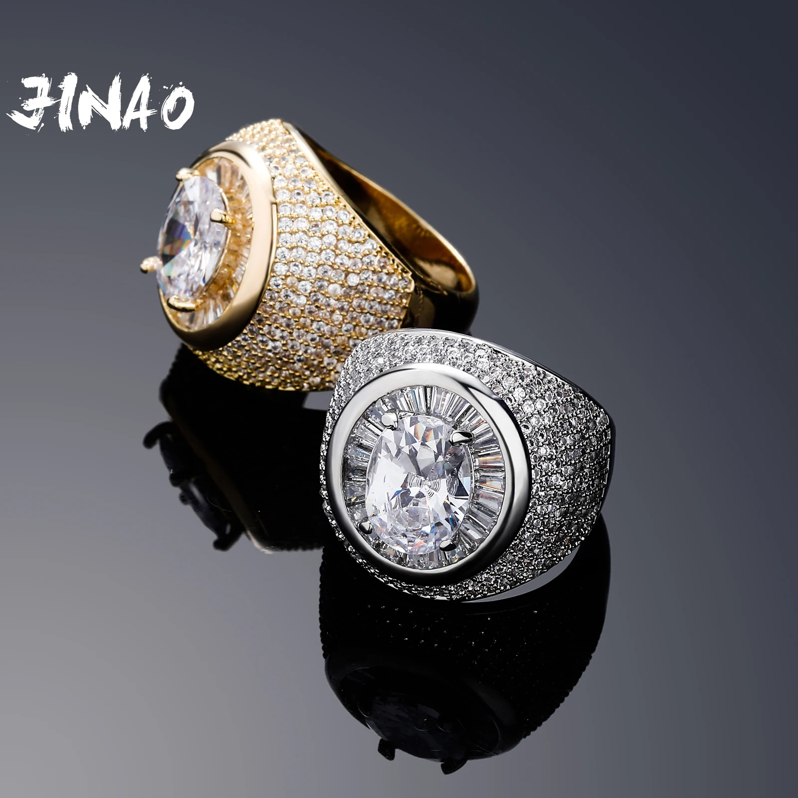 

JINAO 2021 Rectangular Zircon + Round Large Zircon Ring High Quality Prong Setting AAA+CZ Stones Jewelry For Gift