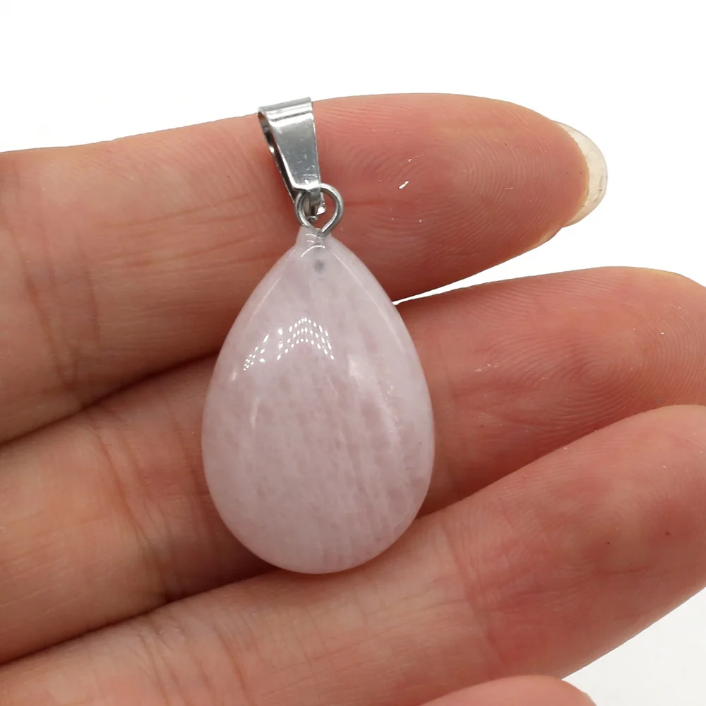 Natural Rose Quartzs Grey Agates Pendant Water Drop Shape Stone Pendant for Jewelry Making DIY Accessories Fit Necklaces 16x28mm