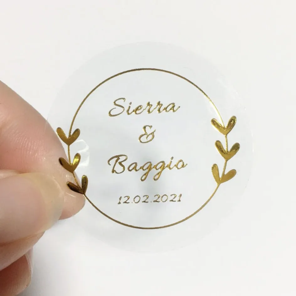 Custom Logo Labels Stickers Personalized Text Business Logo Clear Transparent Gold Foil Rose Gold, Silver, Customize Wedding