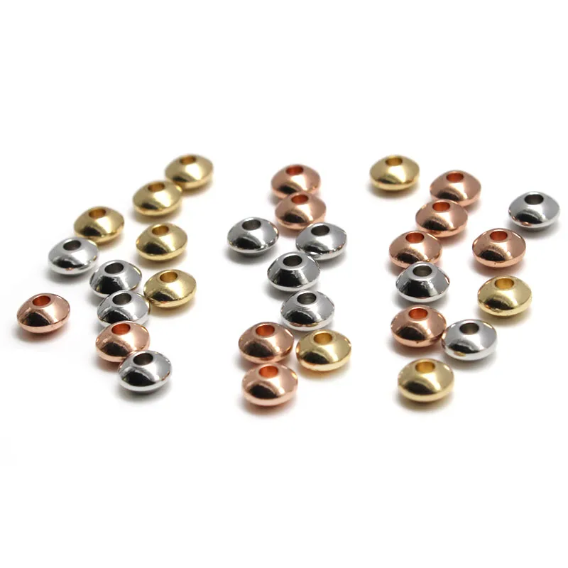 20-50Pcs/Lot Gold Stainless Steel Spacers Beads Oval Round Loose Spacers Beads Charm Bracelet For DIY Jewelry Making Finding