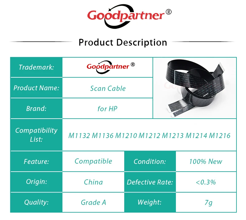 สายเคเบิลสแกนเนอร์ CE847-60106 20X สำหรับ HP M1130 M1132 M1136 M1210 M1212 M1213 M1216 M1217 M1005 M1120 M1522 M1536 M251 M276