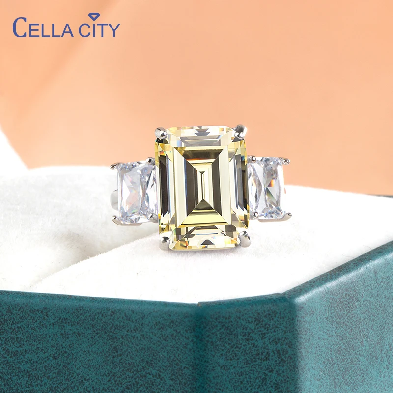 Cellacity 10*14mm Big Yellow Topaz Gemstone Ring For Charm Lady Silver 925 Jewelry Ring For Women Size 6-10 wholesale Gift