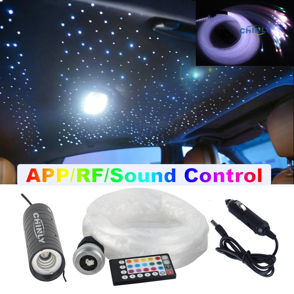 Fiber Optic Light Smartphone APP Bluetooth Control 6W RGB Colorful Star Ceiling Lights RF Control 2m Fiber Optic Cable