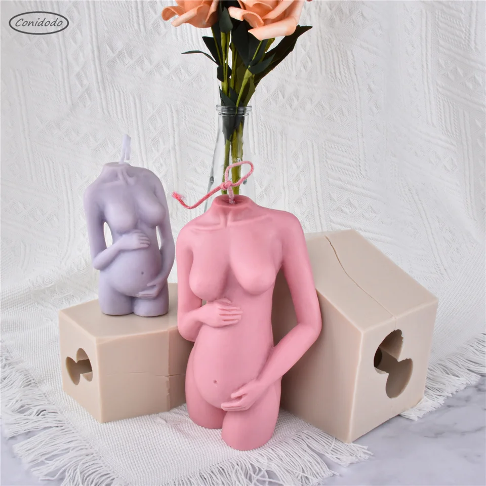 Pregnant Woman Torso Silicone Body Candles Mold Female Beewax Naked Body Scented Epoxy Resin DIY Handmade 3D Stereo Art Mould