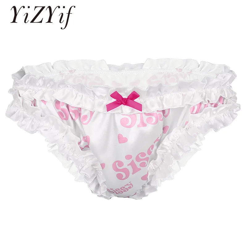 Mens Sissy Lingerie Satin Panties Super Frilly Ruffled High Cut Sissy Knickers Bloomers Briefs Gay Men Underwear Sissy Panties