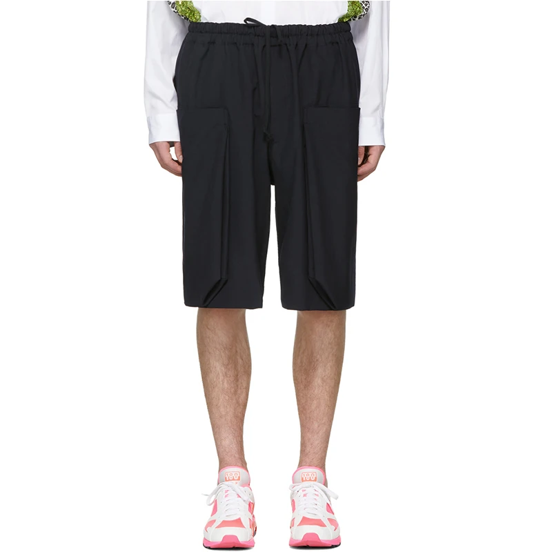 Spring And Summer New Men's Casual Loose-Fitting Shorts Solid Color Symmetry Oversize Pocket Elastic Waist Pants