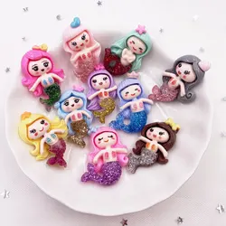 Glitter Colorful paint Mermaid Girl Princess Anime Flatback Cabochon Resin Scrapbook Figurine DIY Accessory Decor Craft OH74