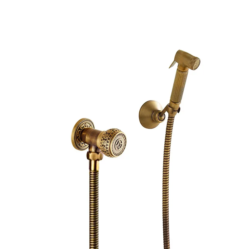 Tuqiu Hand Held Bidet Sprayer Douche Toilet Kit Antique Bronze Brass Shattaf Shower Head Copper Valve Set Jet Bidet Faucet Set