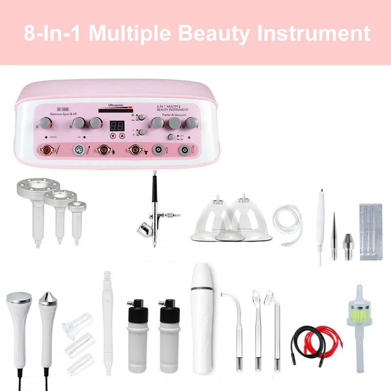 

8-In-1 Multiple Beauty Instrument Device With Ultrasonic HF Breast Enlargement Guasha High-Frequency Oxygen Injection Sprayer