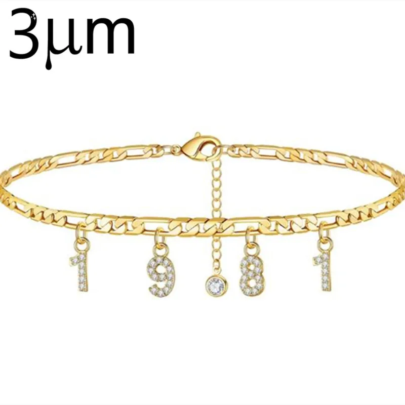 3UMeterBirth Year Number Ankle custom Bracelets for CZ Name Anklet Personalized Bracelets for Women Beach Foot Jewelry for Gifts