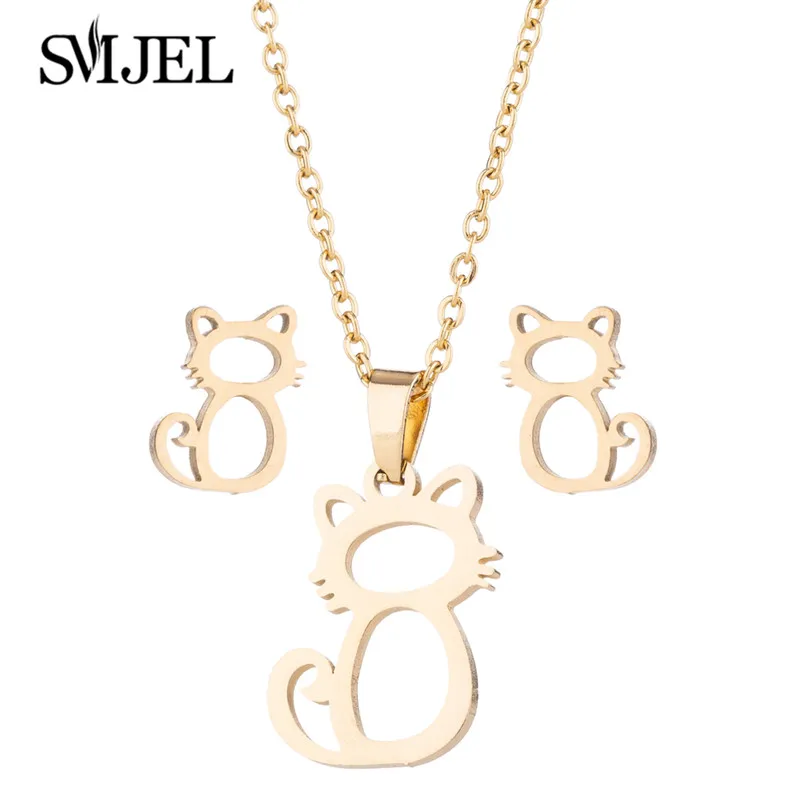 Cute Stainless Steel Butterfly Necklace & Earrings Set