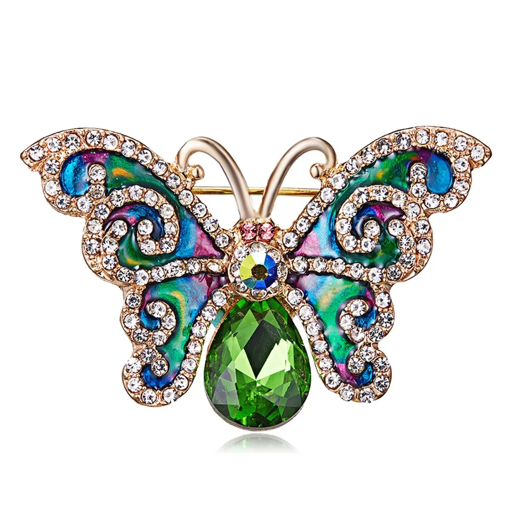 Vintage Bunte Schmetterling Broschen Kristall Strass Metall Emaille Pins Fliegen Insekt Tier Brosche Kleidung Schmuck Geschenke – Detail 24
