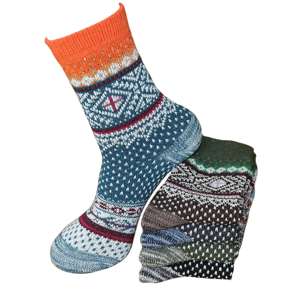 Winter Women's Thick Warm Solid Color Wool Harajuku Retro Cold Resistant Fashion Casual Socks 5 Pair