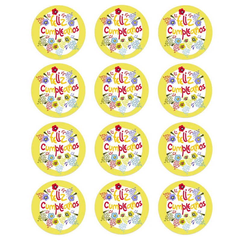 4.5cm Spanish Birthday Party Decor Stickers Seal Sticker Label Gift Packing Supplies Happy Birthday Adhesive Stickers Tape Label