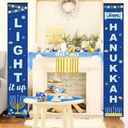 Happy Hanukkah Door Porch Sign Banners Decorations Hanukkah Hanging Welcome Sign for Home Holiday Party Outdoor Decor