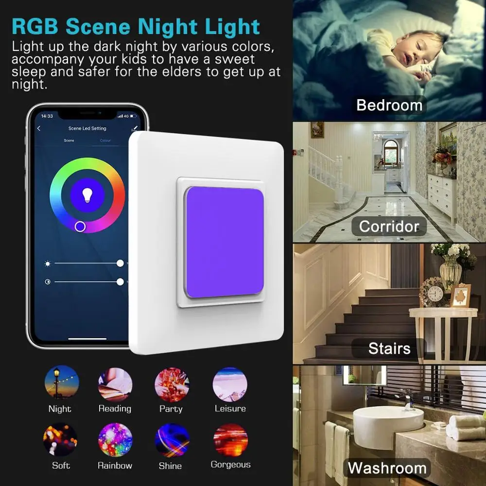 EU US WiFi Smart Wall Switch Push Button Timer Relay Switch Voice Remote Control RGB LED Night Light Lamp TUYA Alexa Google Home