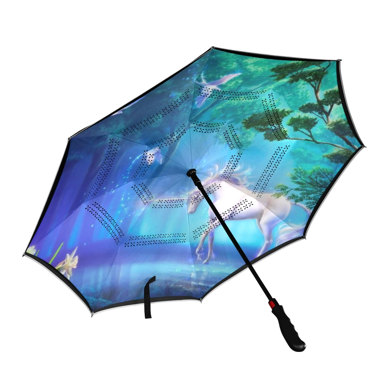 

New Arrival Waterproof 3D Horse Print Automatic Reverse Umbrella Long Handle Inverted Double Layer Rain Umbrella Male For Car