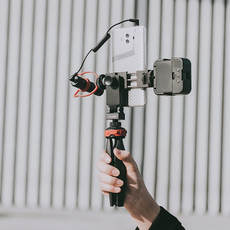 Lekki mały statyw z CNC Cold Shoe 360 kąt obrotu klips do telefonu przenośny Selfie Stick do aparatu telefon komórkowy Vlogging