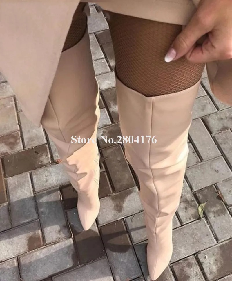 Western Fashion Pointed Toe Over Knee Stiletto Heel Boots White Brown Blue Leather Thigh Long HIgh Heel Boots Club Dress Shoes