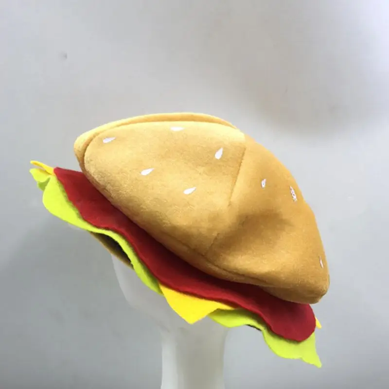 Adult Kids Funny Fast Food Fancy Hat Hamburger Cheeseburger Shaped Carnival Halloween Christmas Party Dress Up Costume