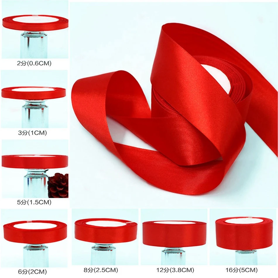 25Yards/Roll 10mm 20mm 25mm 38mm Red Satin Ribbon Gift Sewing Party Wedding Decoration DIY Natural Ribbon Fabric Bow for Crafts