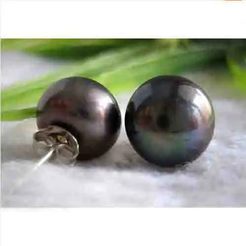 

New Arrival Favorite Pearl Earrings Huge AAA 11-12MM Black Freshwater Pearls S925 Sterling Silver Stud Earring Fine Lady Gift